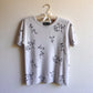 1990s White Short Sleeve Sweater With Gray Florals (S)