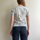 1990s White Short Sleeve Sweater With Gray Florals (S)