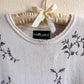 1990s White Short Sleeve Sweater With Gray Florals (S)