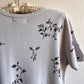 1990s White Short Sleeve Sweater With Gray Florals (S)