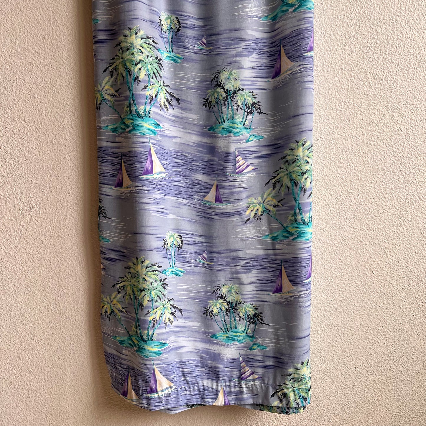 1990s Tropical Sailboat Print Midi Dress (M/L)