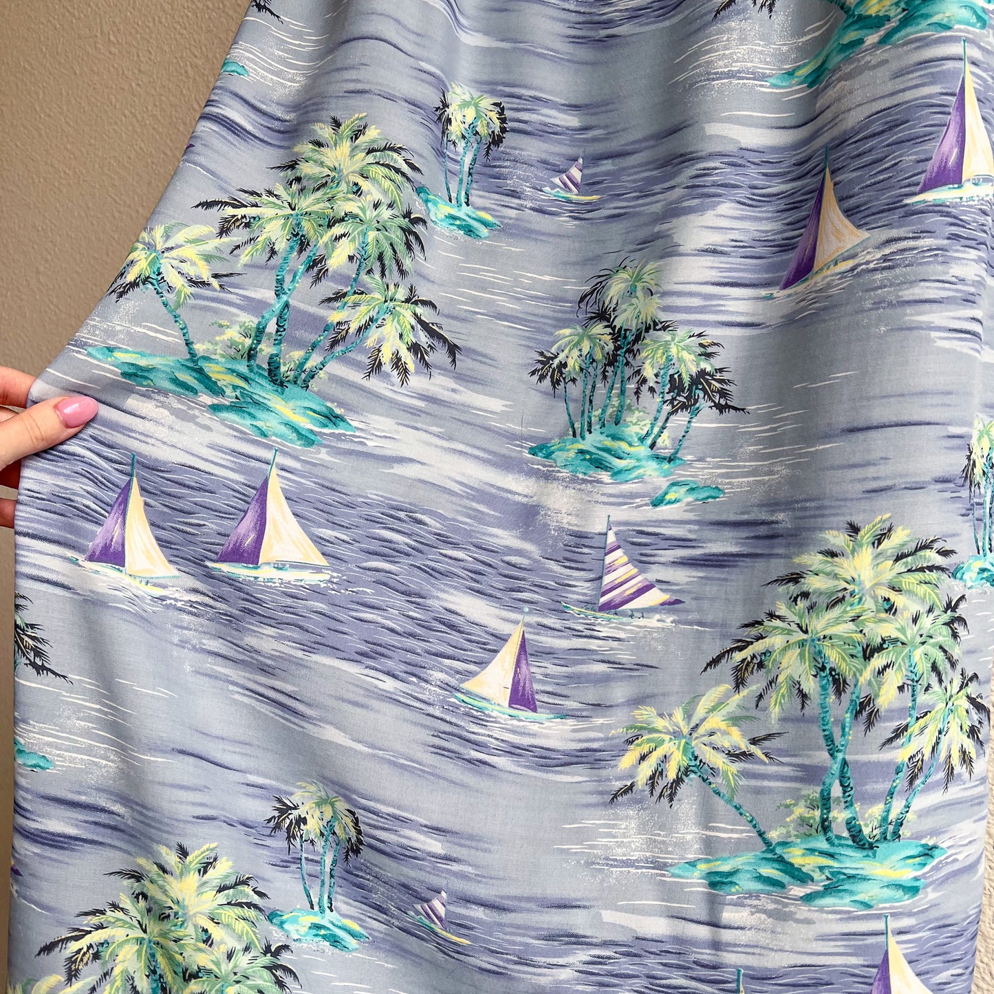 1990s Tropical Sailboat Print Midi Dress (M/L)