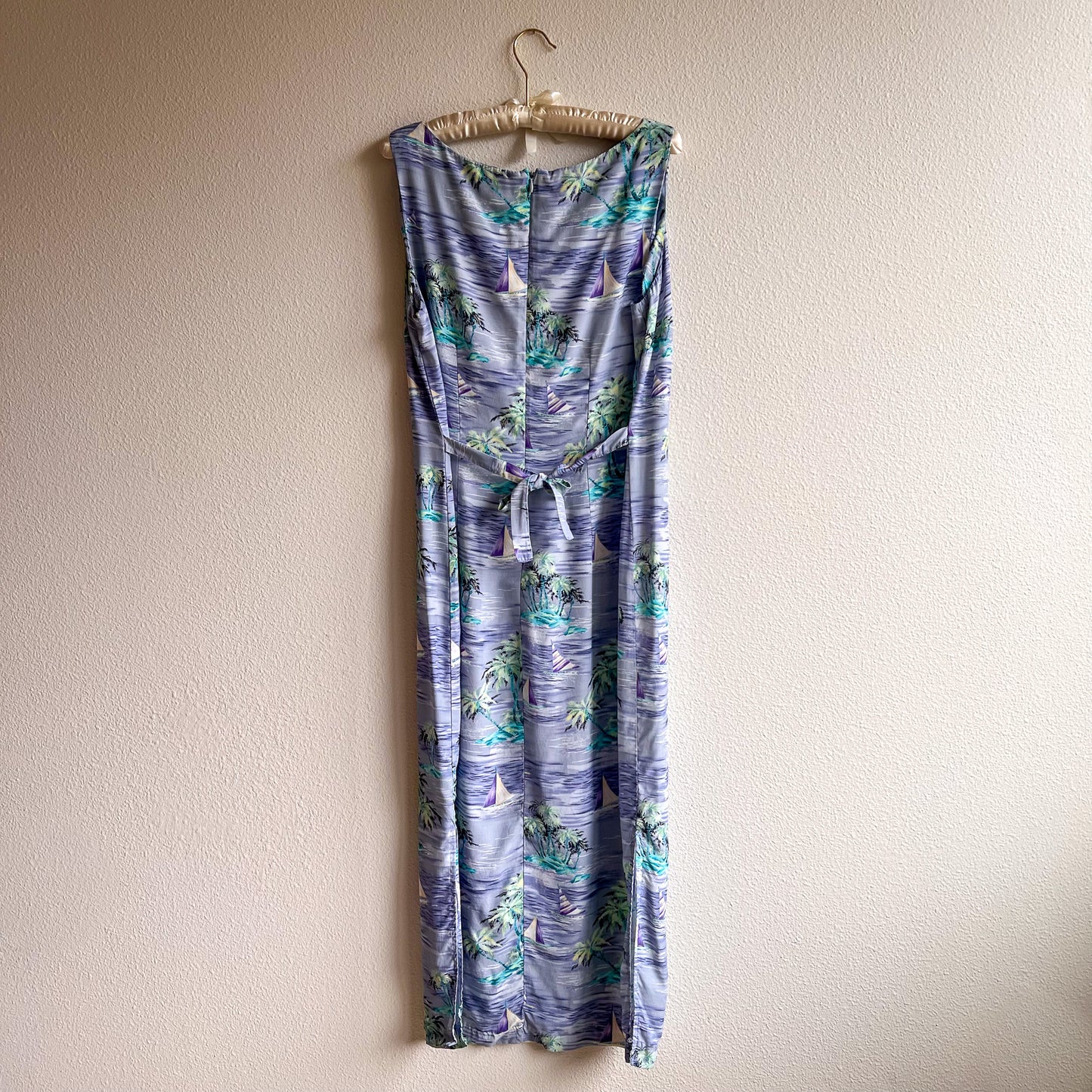 1990s Tropical Sailboat Print Midi Dress (M/L)