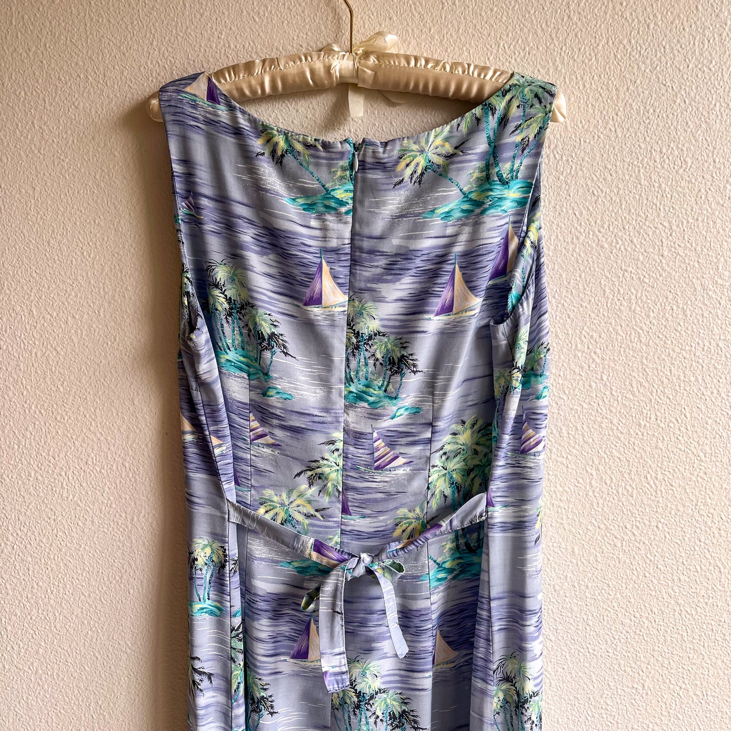 1990s Tropical Sailboat Print Midi Dress (M/L)