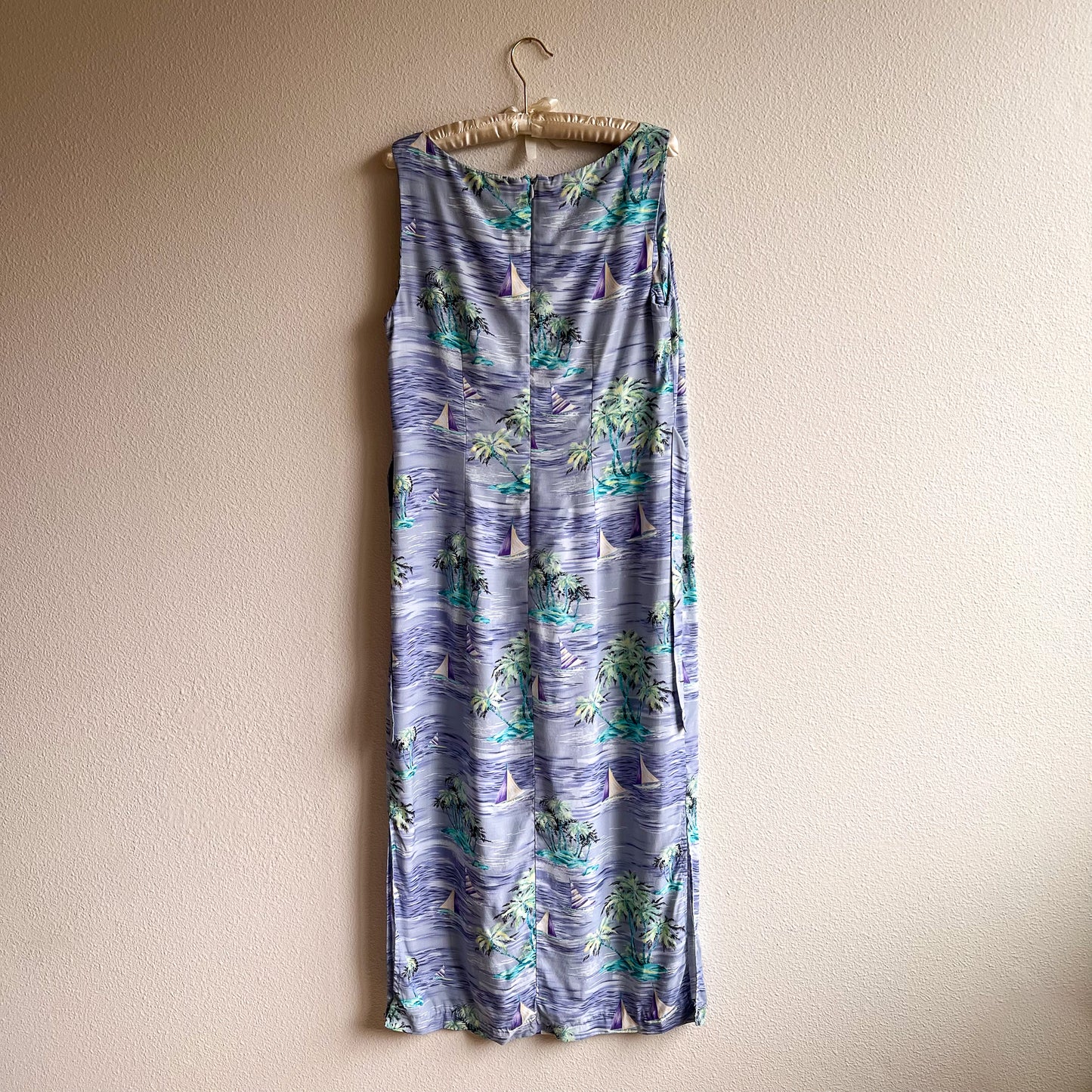 1990s Tropical Sailboat Print Midi Dress (M/L)