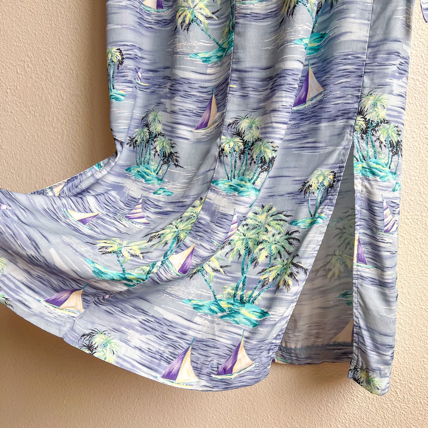 1990s Tropical Sailboat Print Midi Dress (M/L)