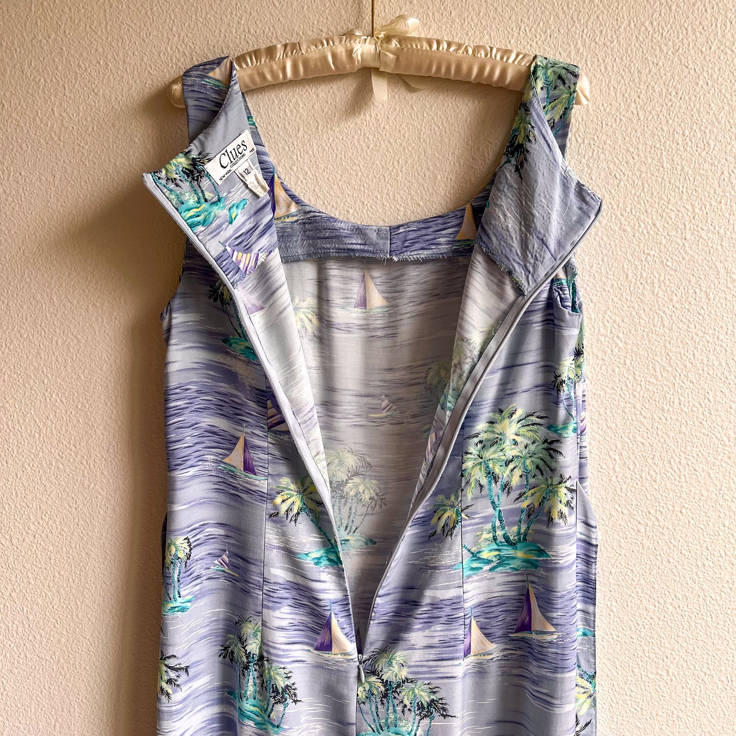 1990s Tropical Sailboat Print Midi Dress (M/L)