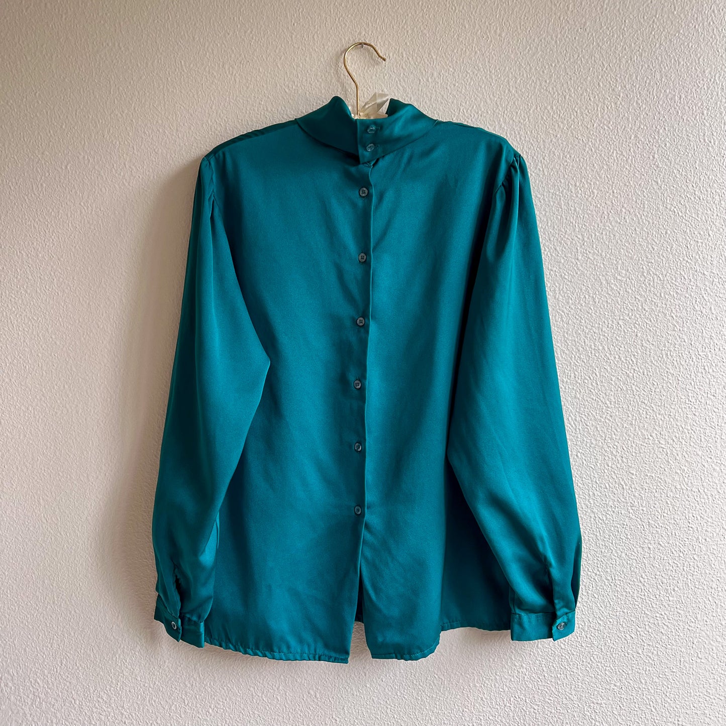1990s Teal Blouse With Fold-Over Collar (L/XL)