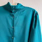 1990s Teal Blouse With Fold-Over Collar (L/XL)