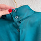 1990s Teal Blouse With Fold-Over Collar (L/XL)