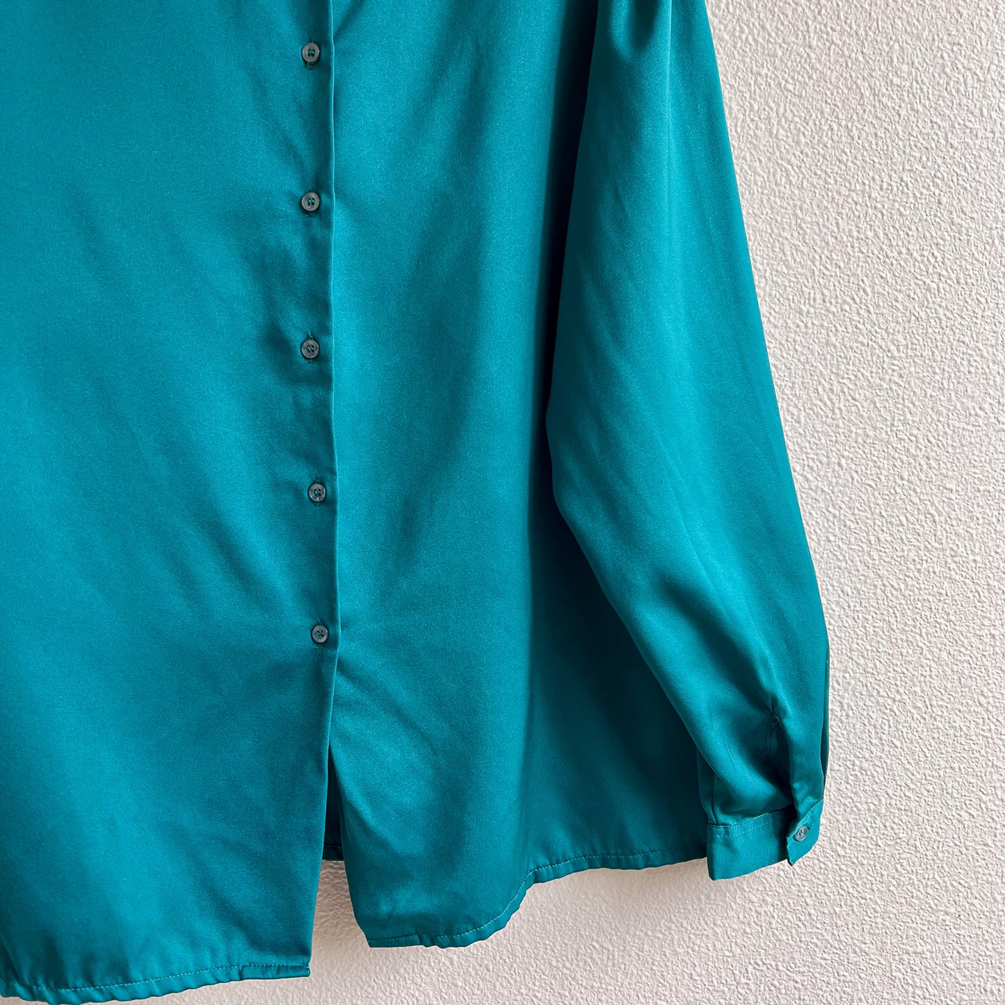 1990s Teal Blouse With Fold-Over Collar (L/XL)