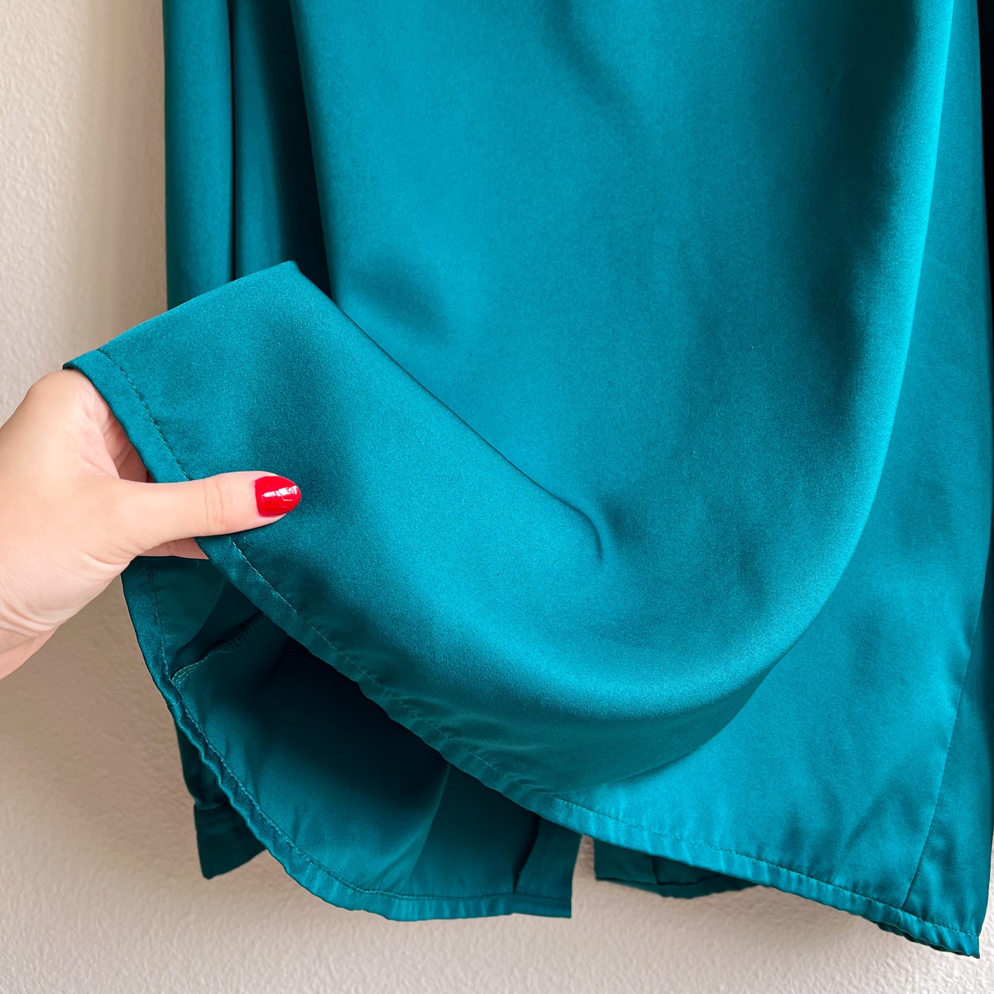 1990s Teal Blouse With Fold-Over Collar (L/XL)