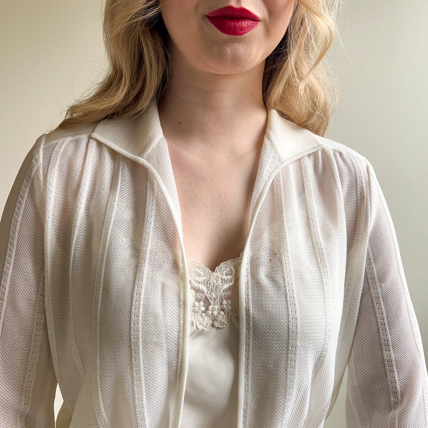 1990s White Open Blouse With Collar (XS/S)