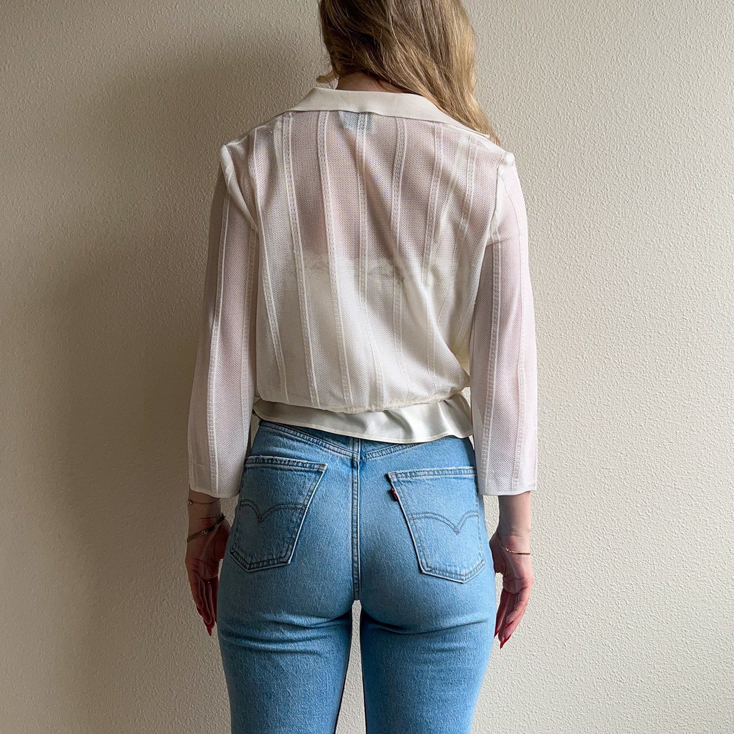 1990s White Open Blouse With Collar (XS/S)