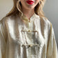 1990s White Silk Jacquard Blouse With Toggle Buttons (L/XL)