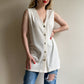 1990s White Sleeveless Cardigan With Abalone Buttons (L/XL)