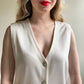 1990s White Sleeveless Cardigan With Abalone Buttons (L/XL)
