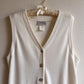 1990s White Sleeveless Cardigan With Abalone Buttons (L/XL)