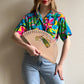 1990s Laser Cut Wood Fan With Printed Peacock