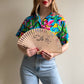 1990s Laser Cut Wood Fan With Printed Peacock