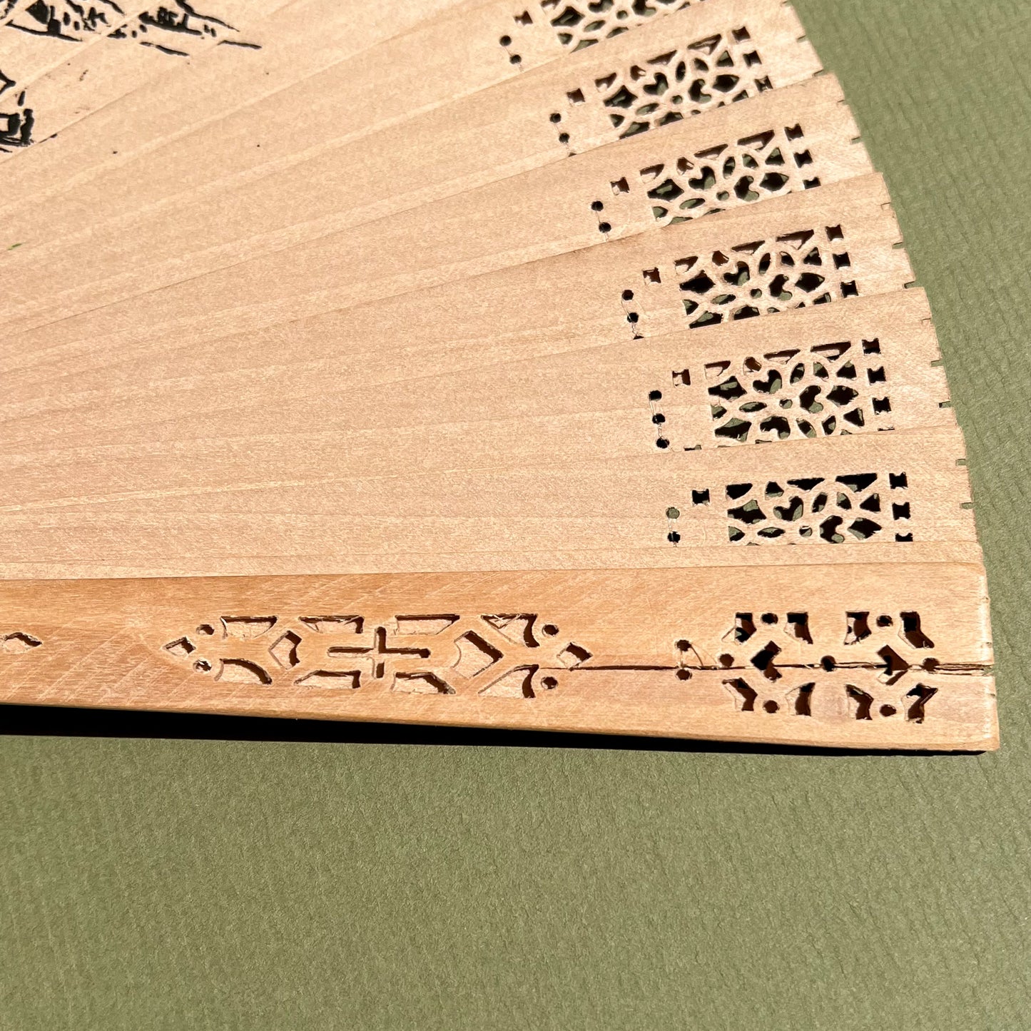 1990s Laser Cut Wood Fan With Printed Peacock
