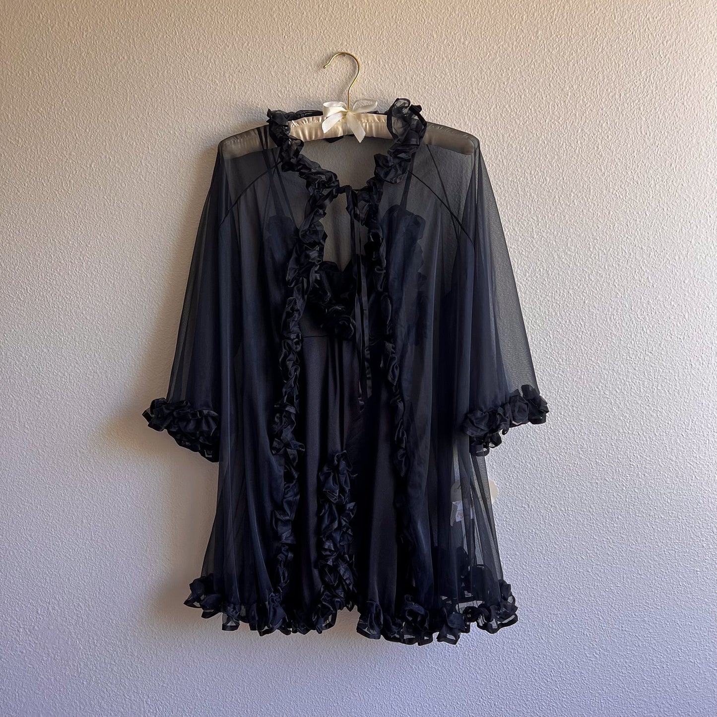 Deadstock 1960s Black Baby Doll Slip With Robe (M/L)