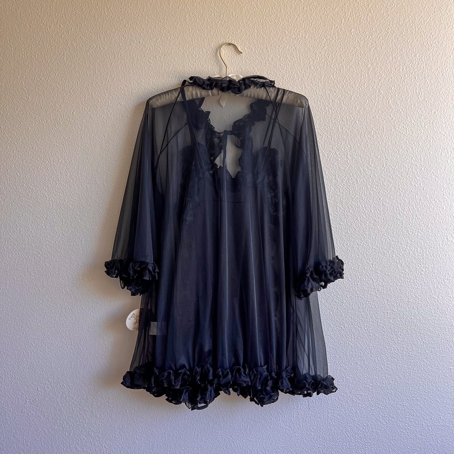 Deadstock 1960s Black Baby Doll Slip With Robe (M/L)