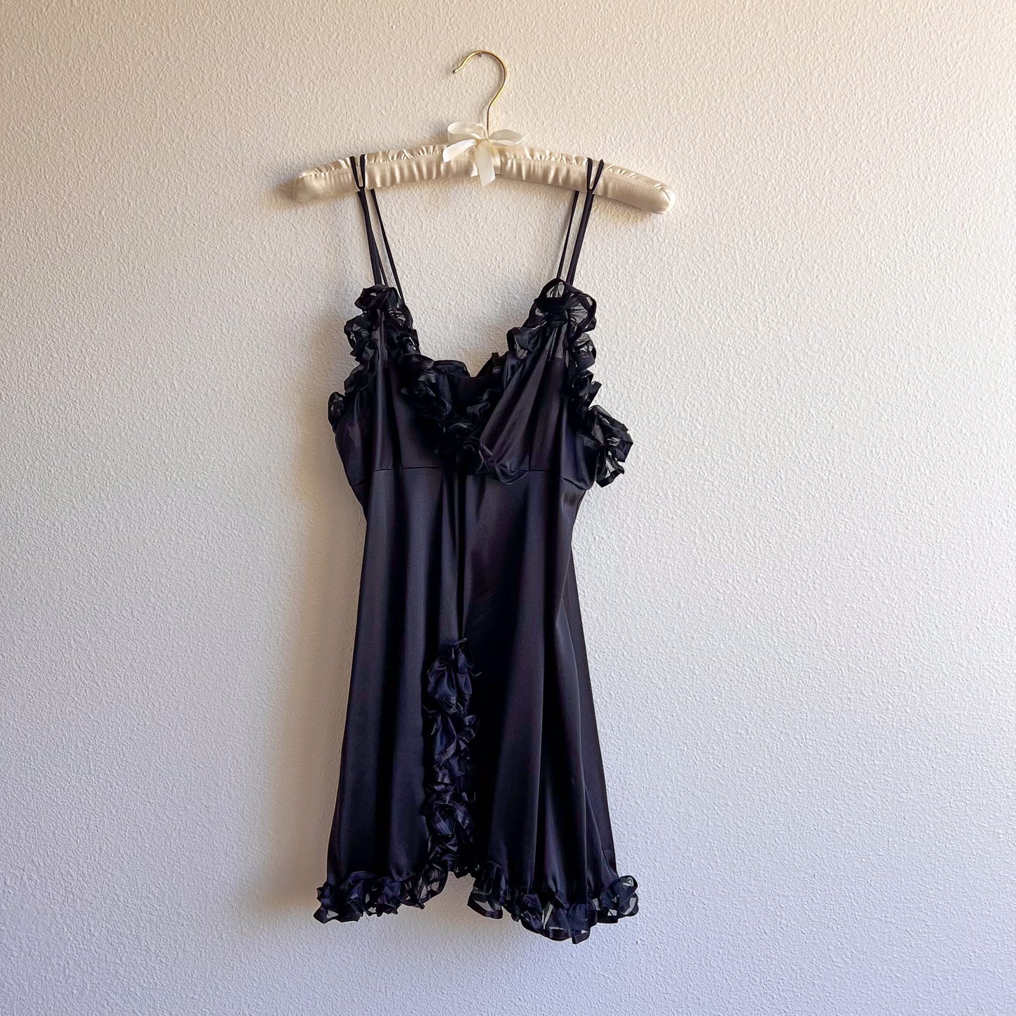 Deadstock 1960s Black Baby Doll Slip With Robe (M/L)