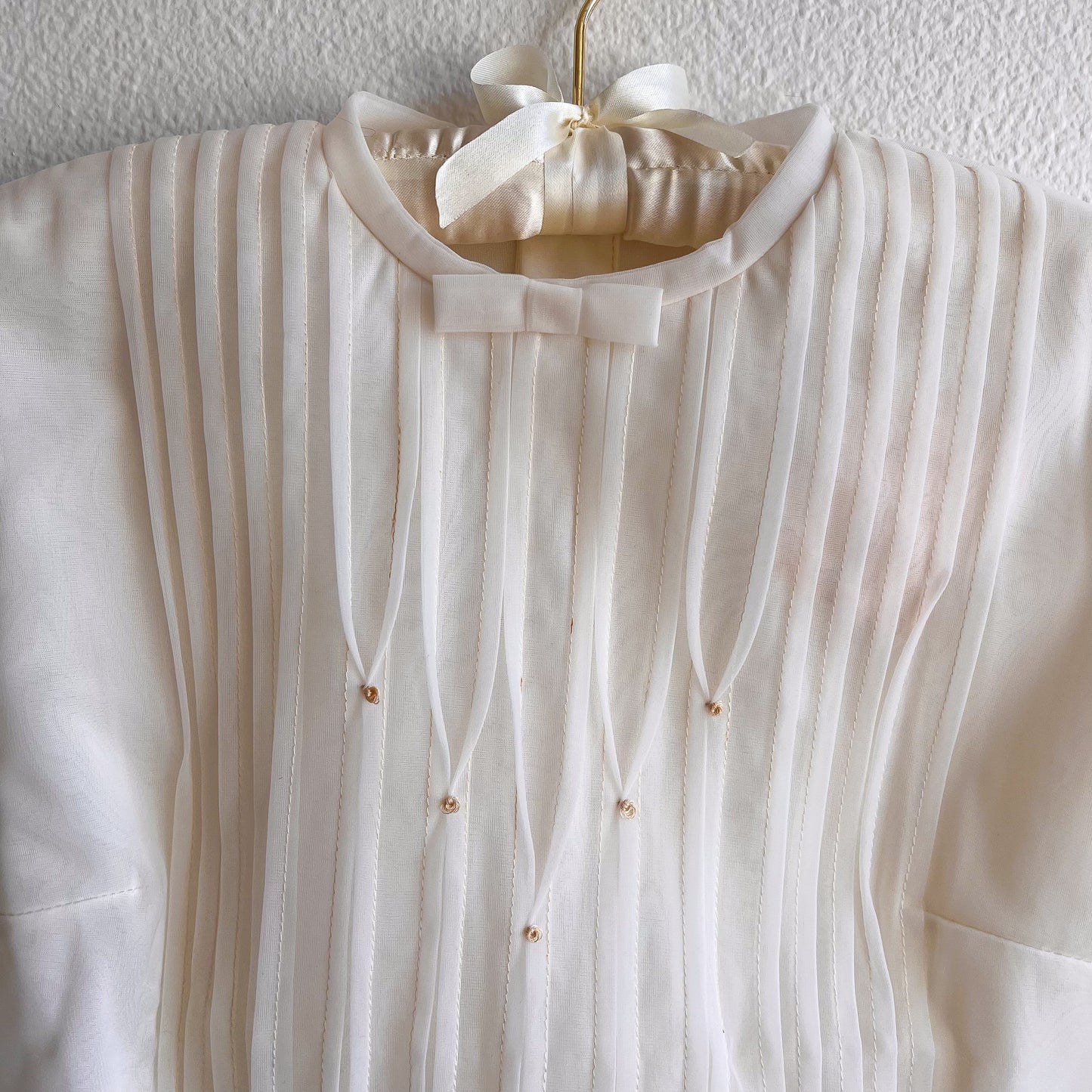 Deadstock 1960s Ivory Pleated Blouse (XS/S)