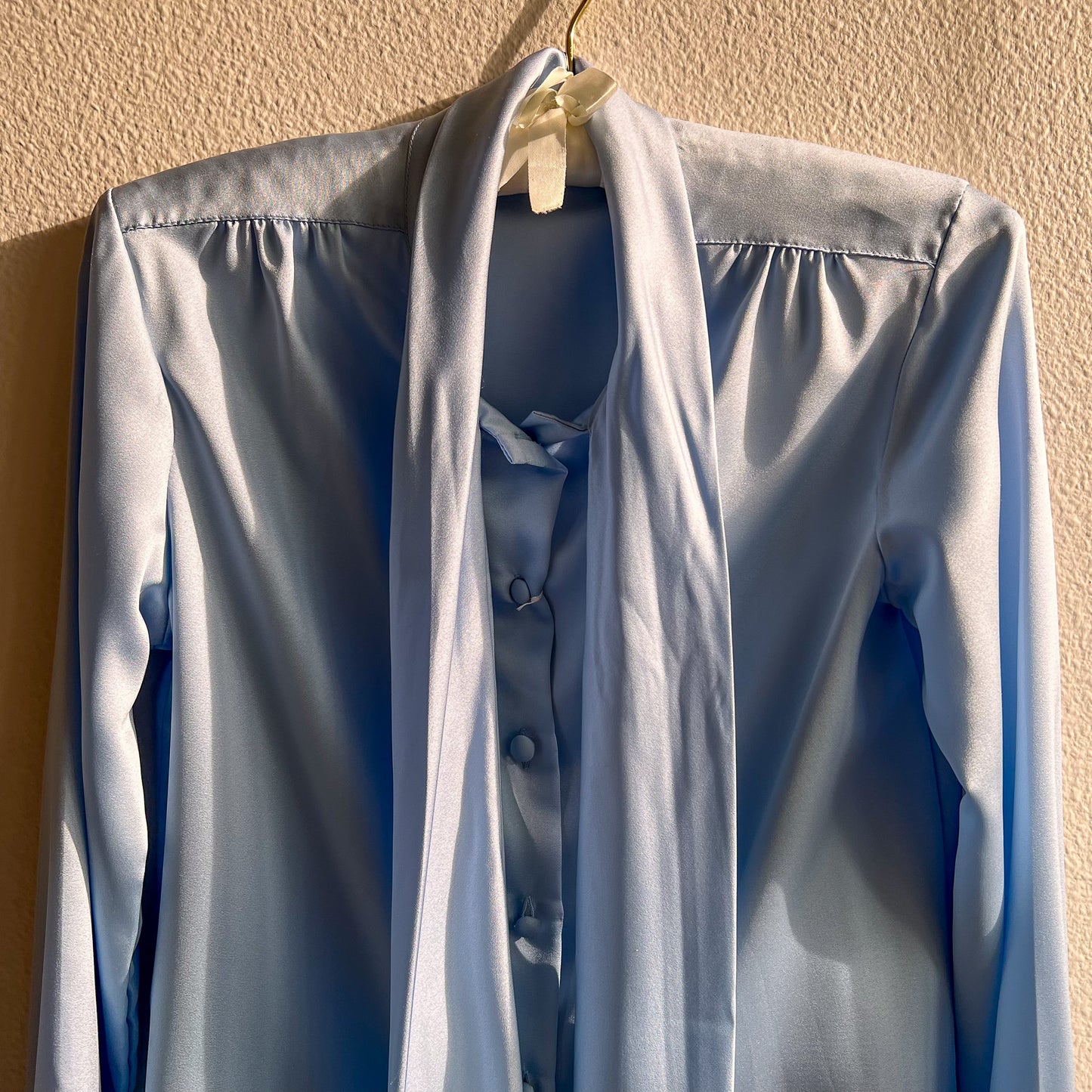 Deadstock 1980s Soft Blue Satin Blouse (XS/S)