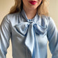 Deadstock 1980s Soft Blue Satin Blouse (XS/S)