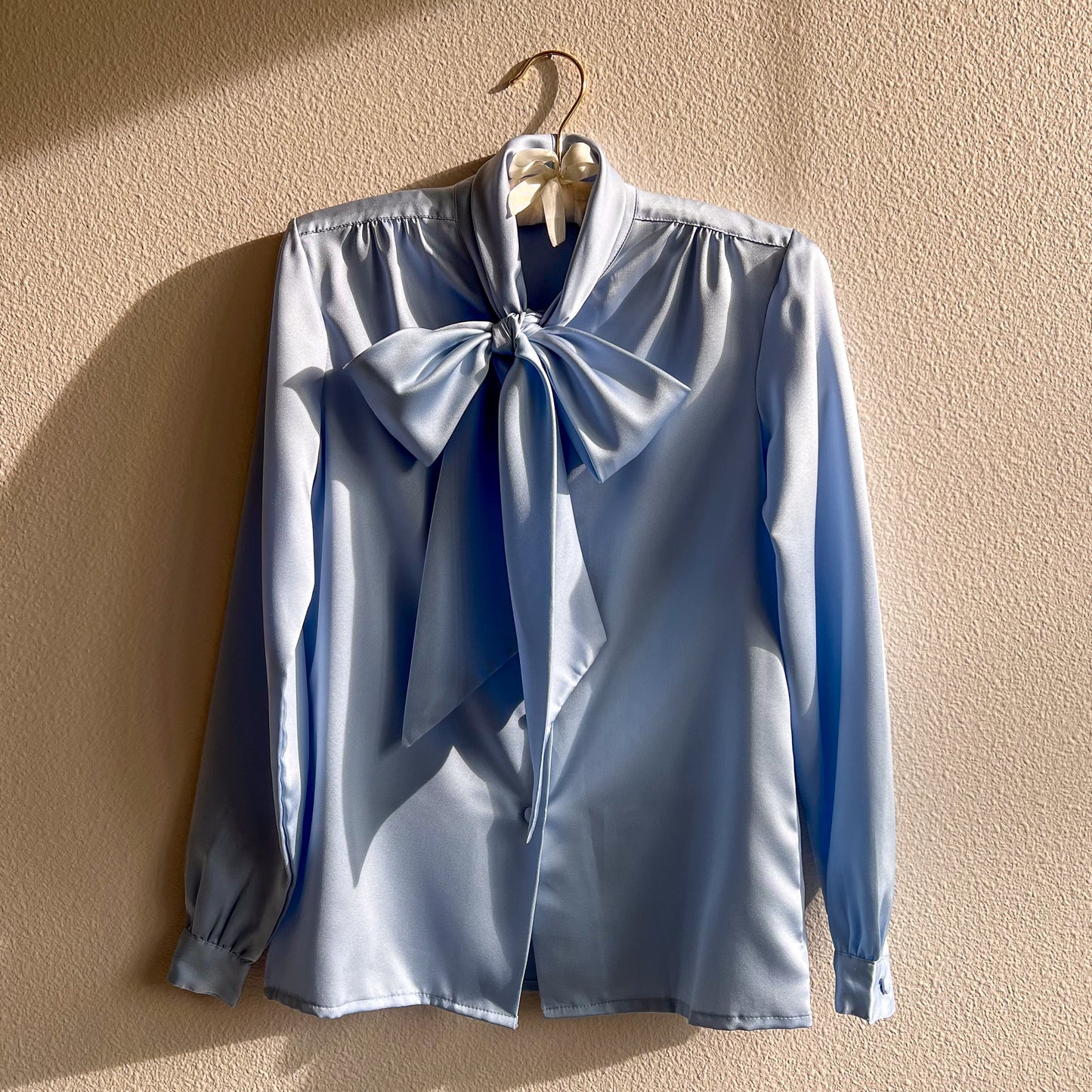 Deadstock 1980s Soft Blue Satin Blouse (XS/S)