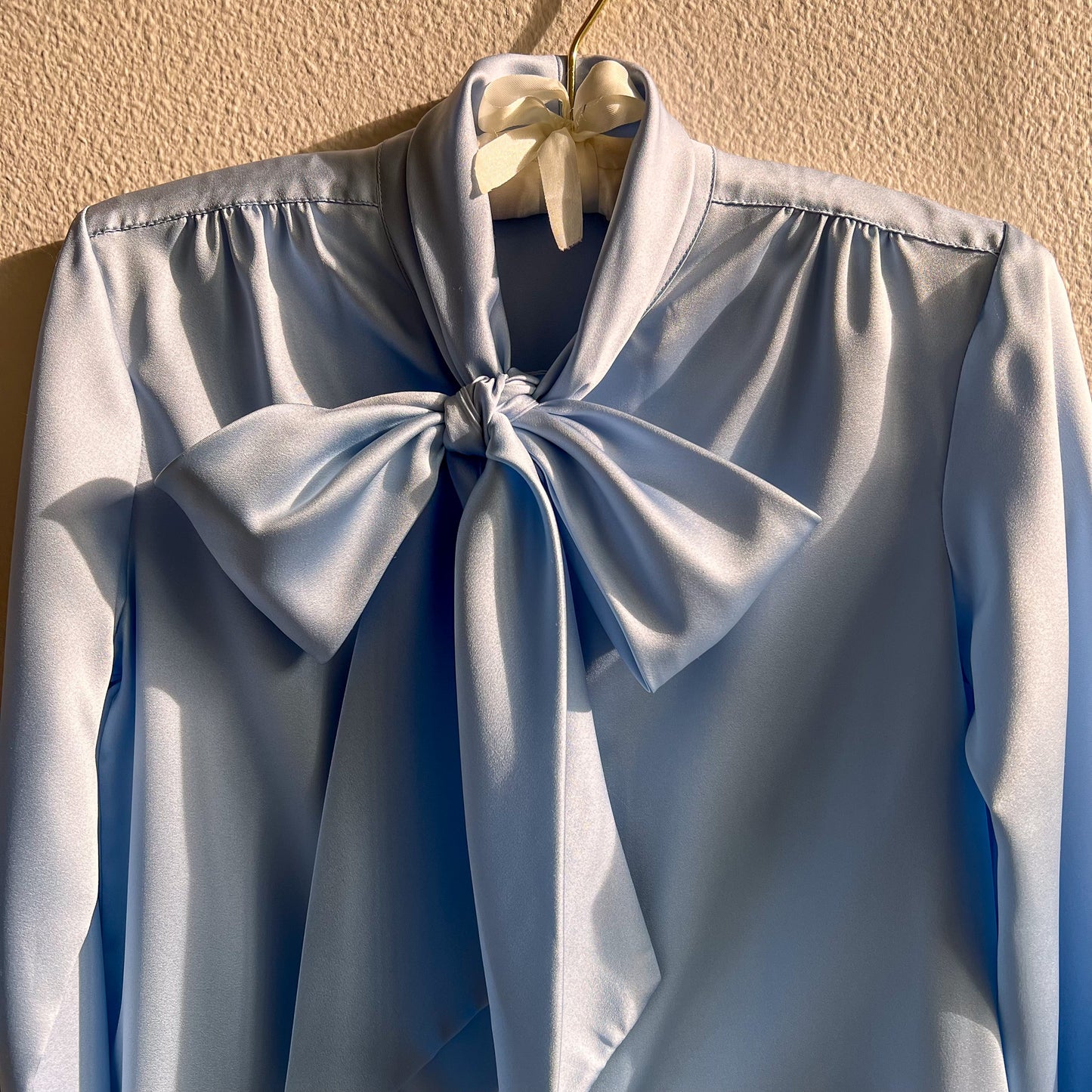 Deadstock 1980s Soft Blue Satin Blouse (XS/S)