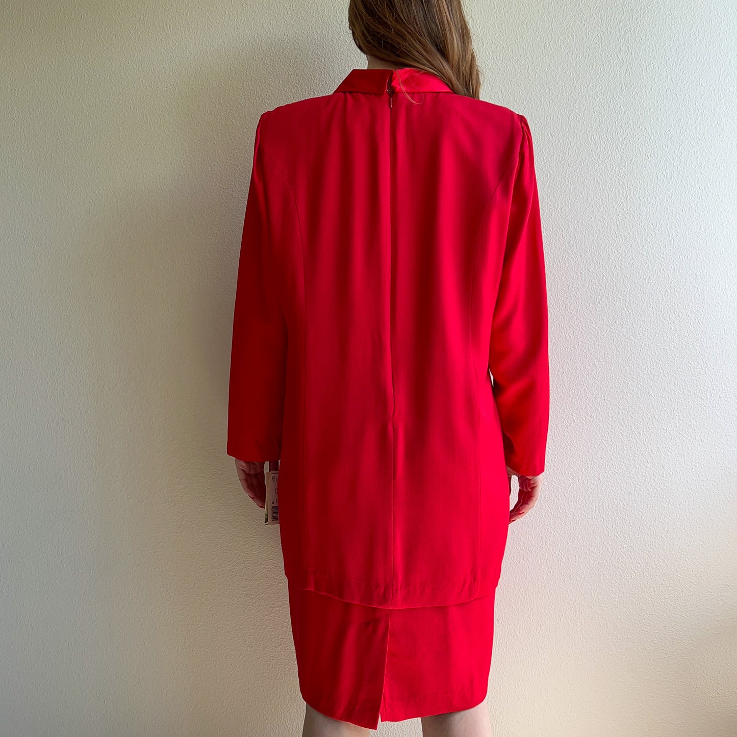 Deadstock 1980s Red Buttoned Collar Dress (L/XL)