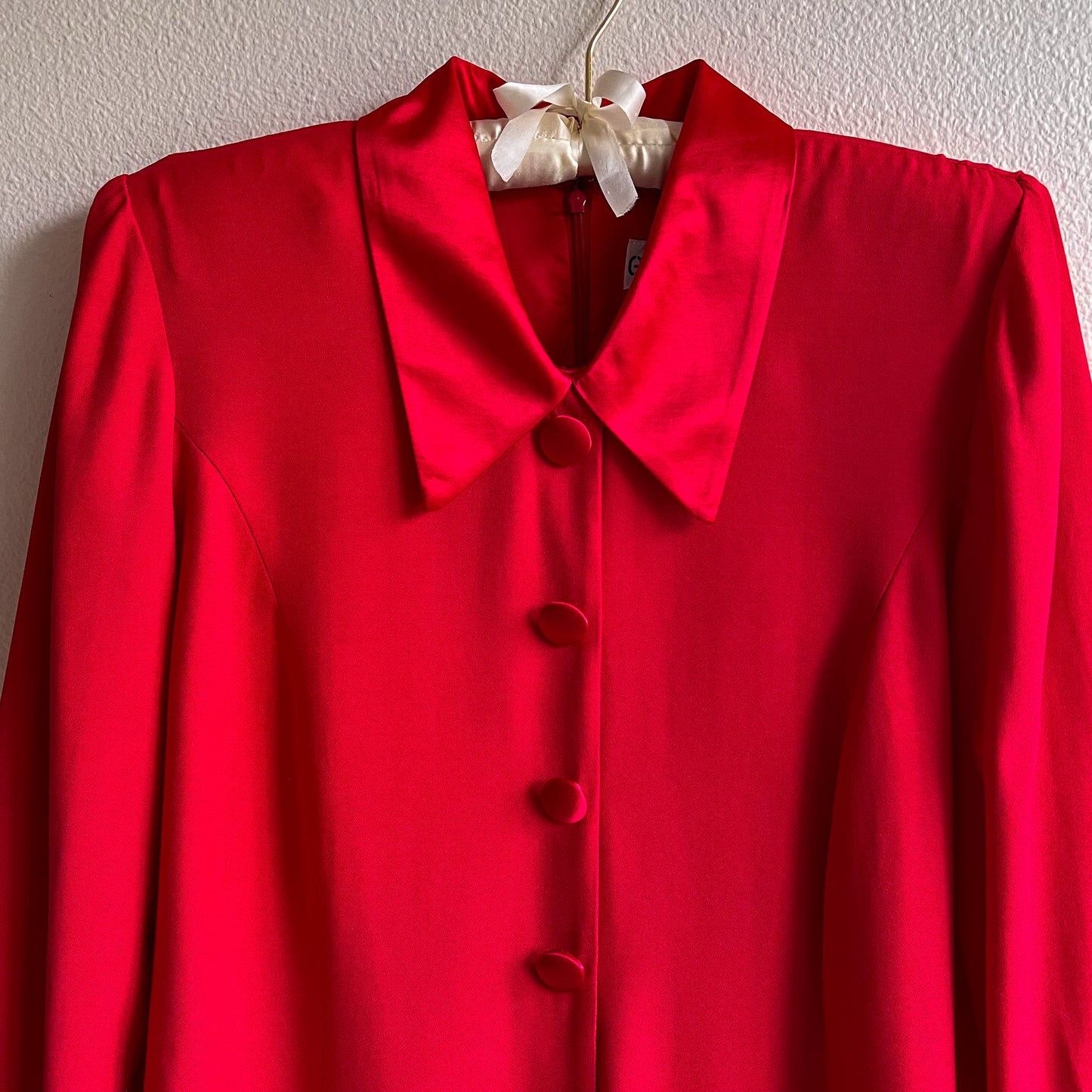 Deadstock 1980s Red Buttoned Collar Dress (L/XL)