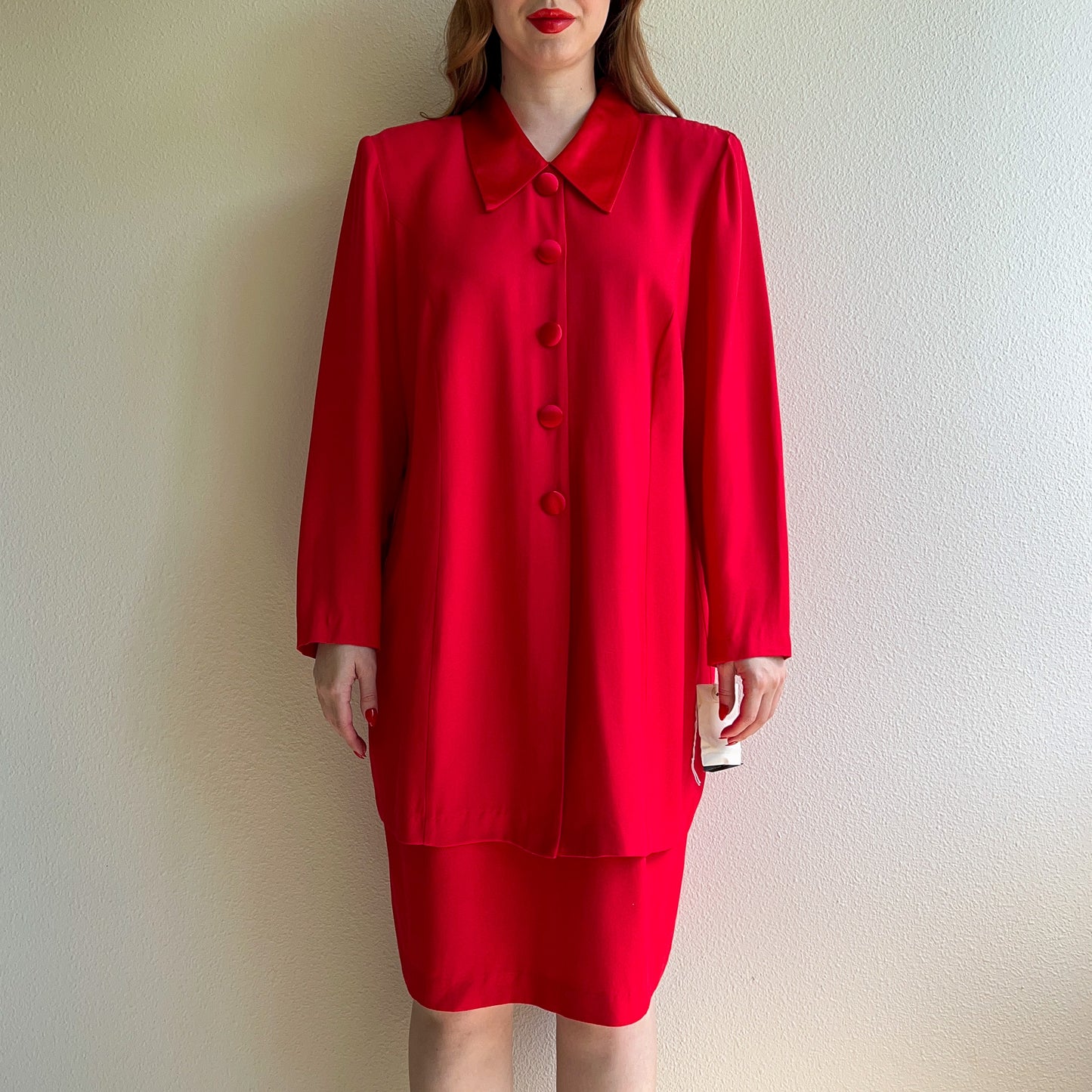 Deadstock 1980s Red Buttoned Collar Dress (L/XL)