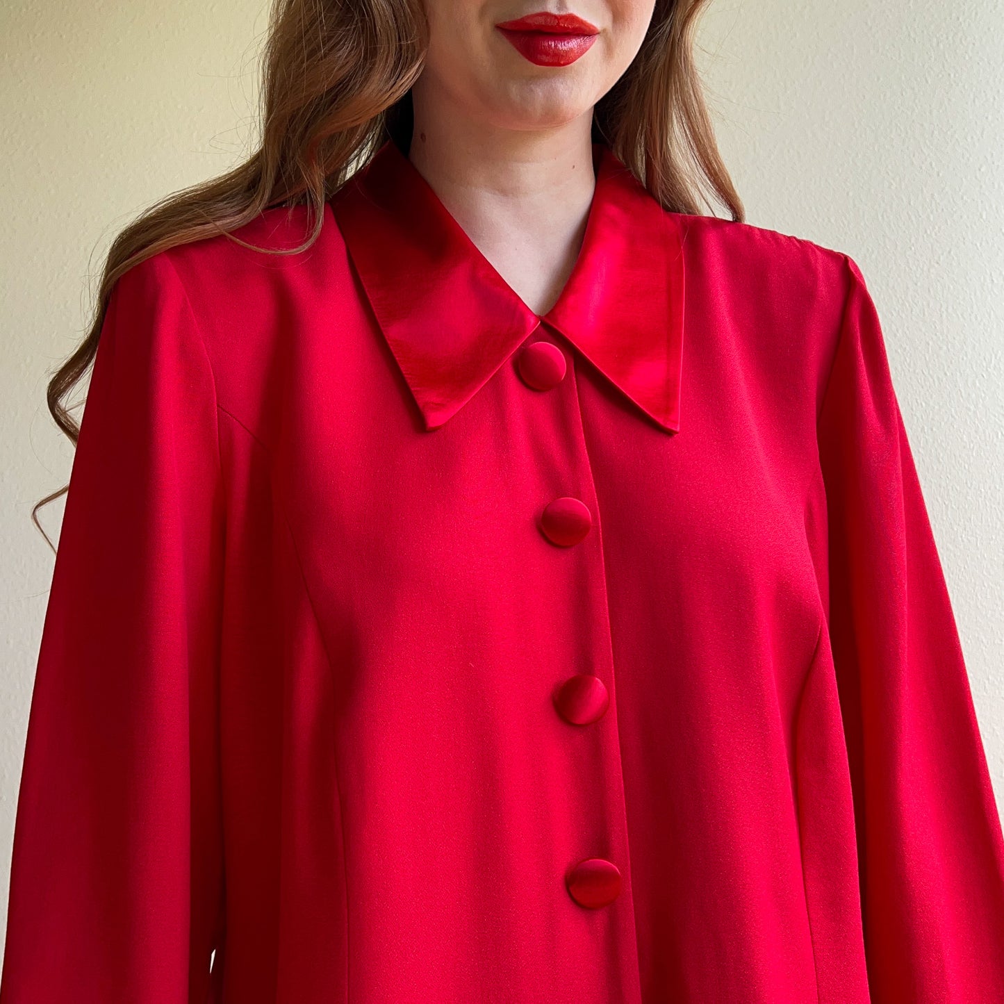 Deadstock 1980s Red Buttoned Collar Dress (L/XL)