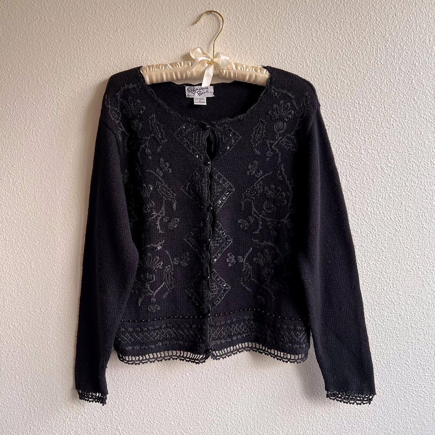 Deadstock 1990s Black Cardigan With Embroidery (M/L)