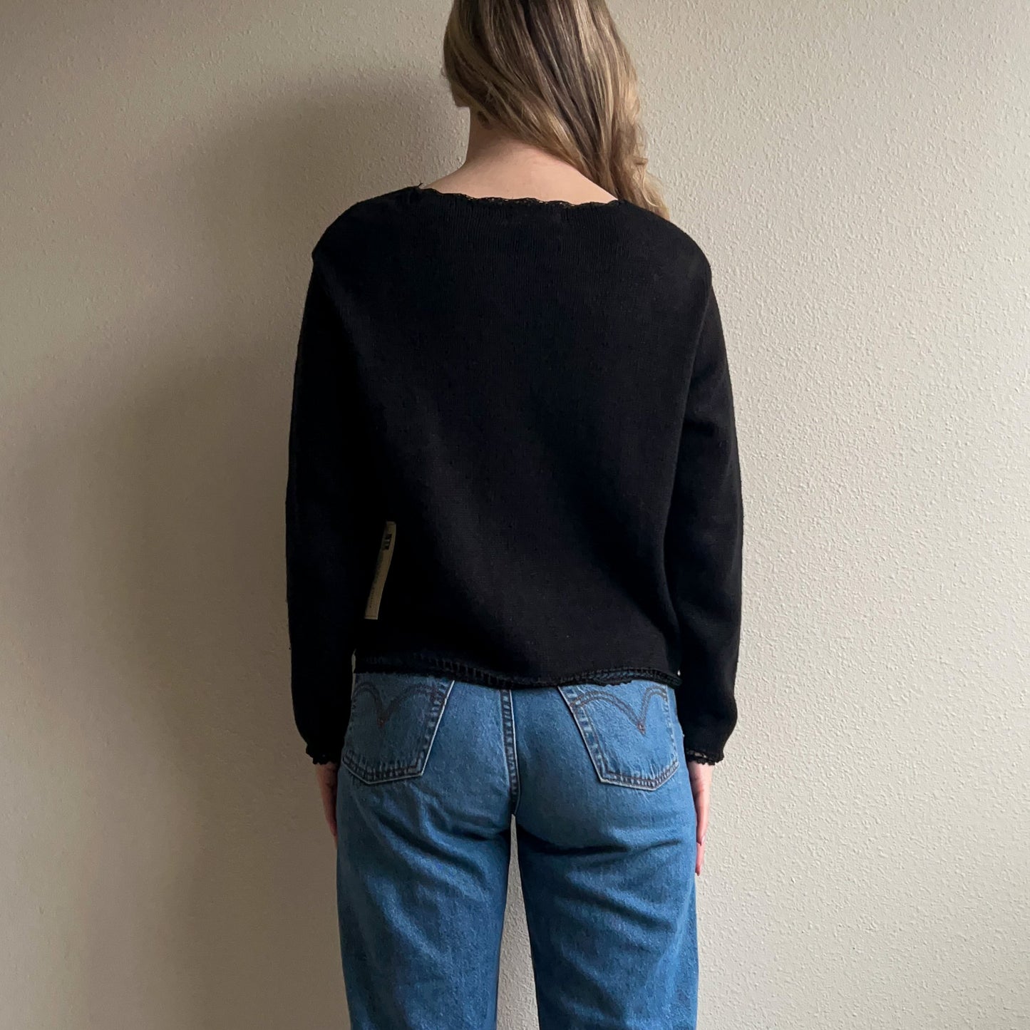 Deadstock 1990s Black Cardigan With Embroidery (M/L)