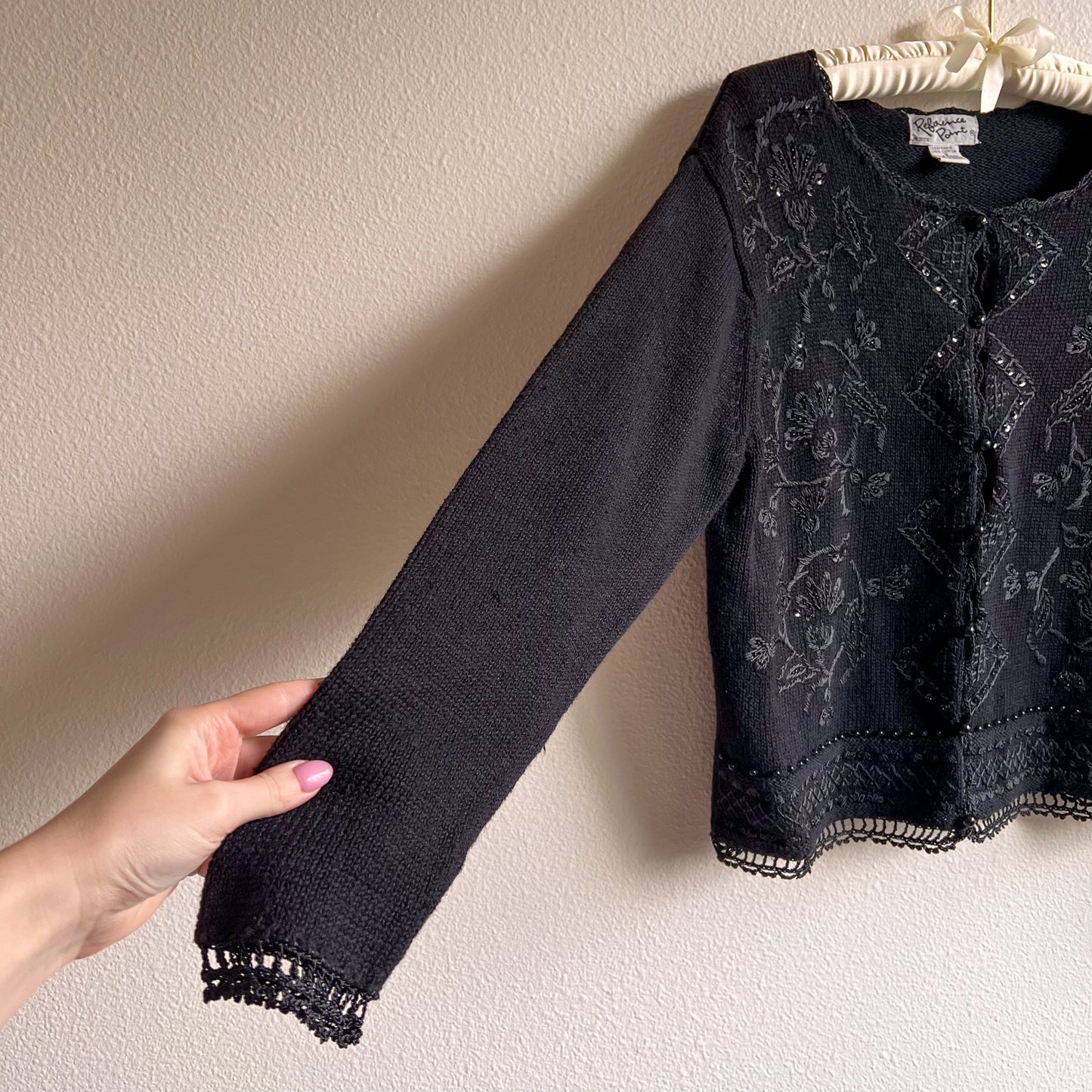 Deadstock 1990s Black Cardigan With Embroidery (M/L)