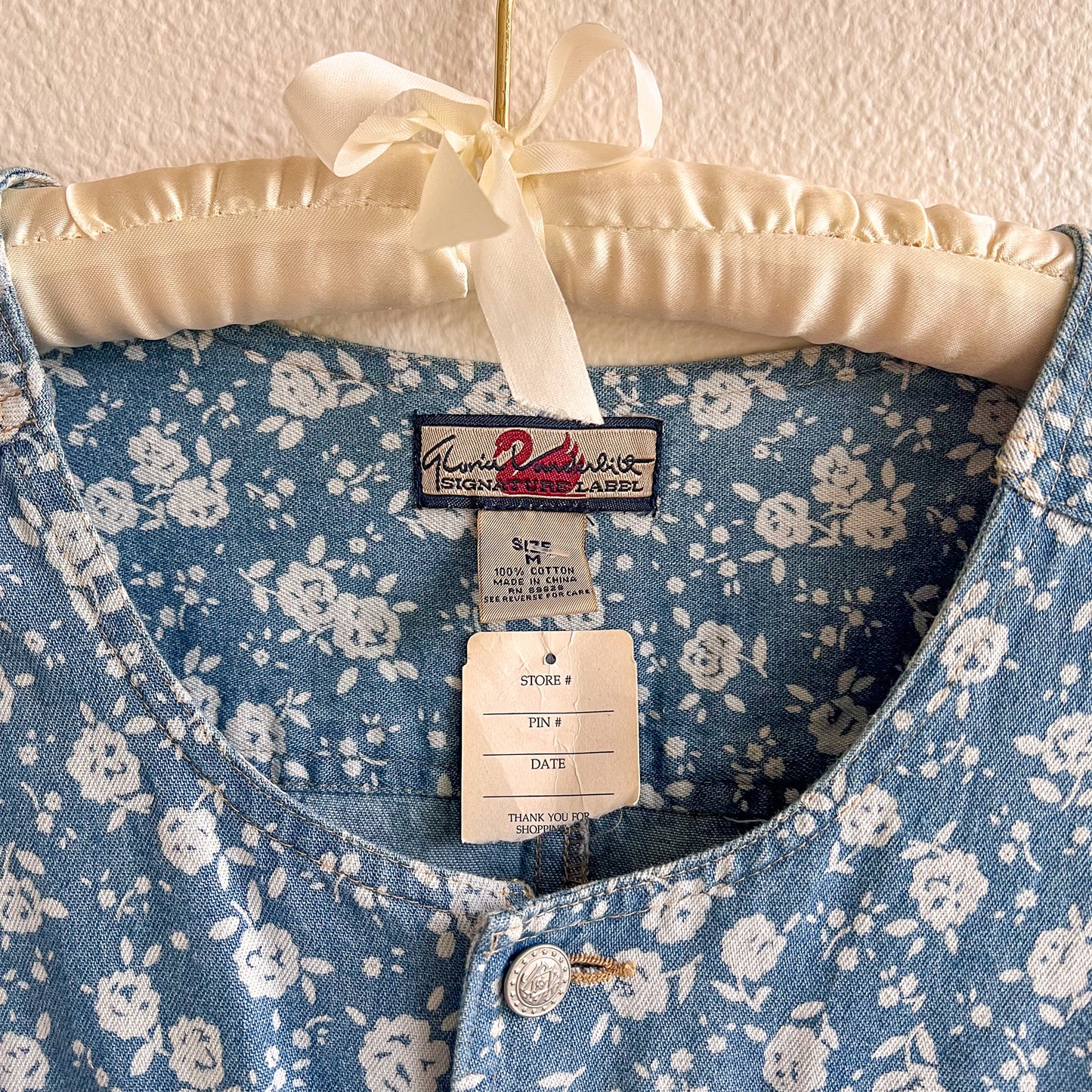 Deadstock 1980s Denim Romper With Floral Print (M)