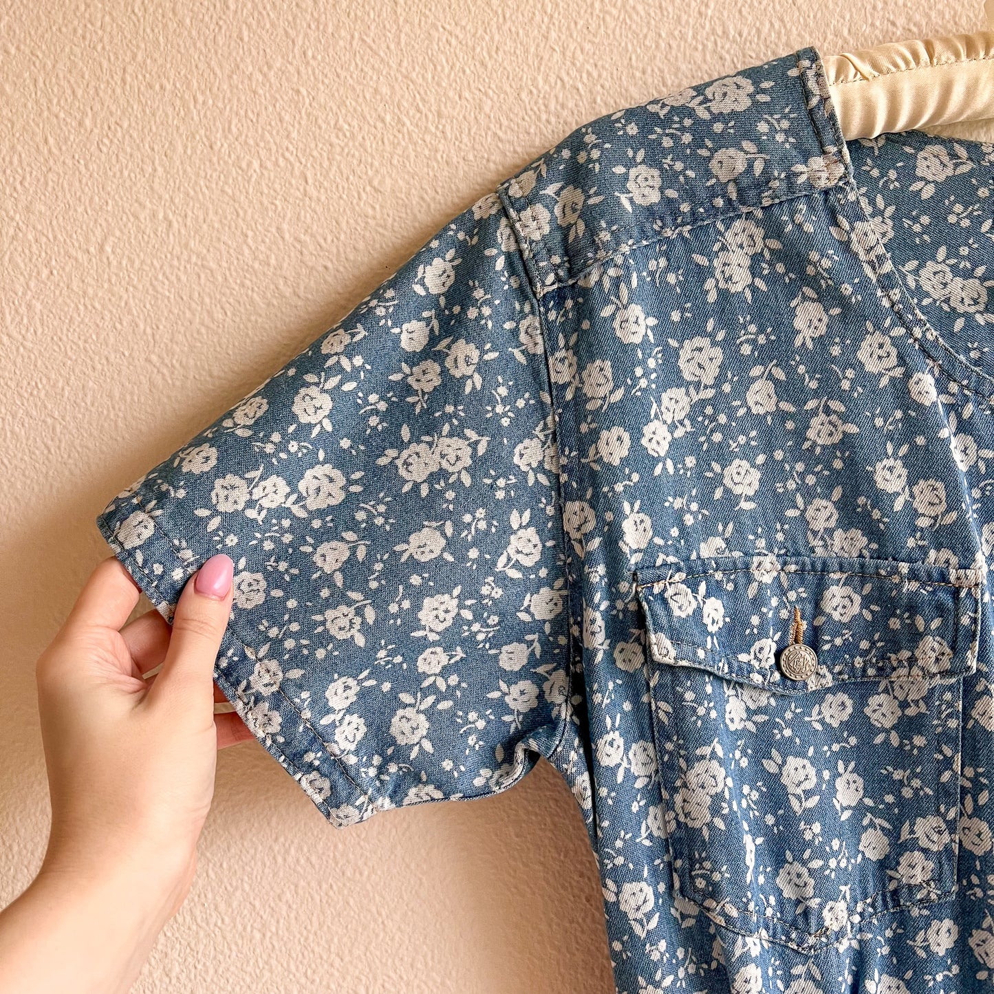 Deadstock 1980s Denim Romper With Floral Print (M)
