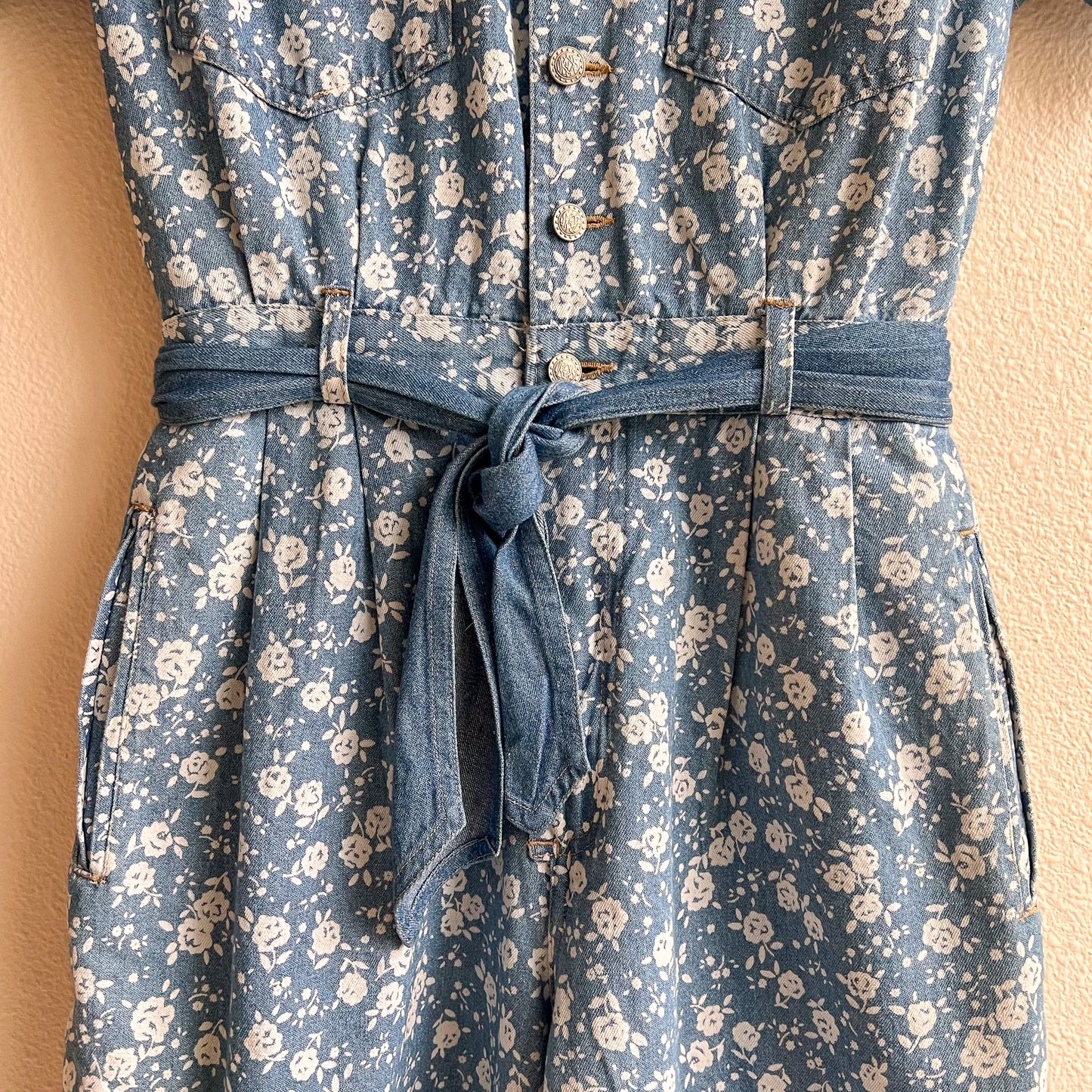 Deadstock 1980s Denim Romper With Floral Print (M)