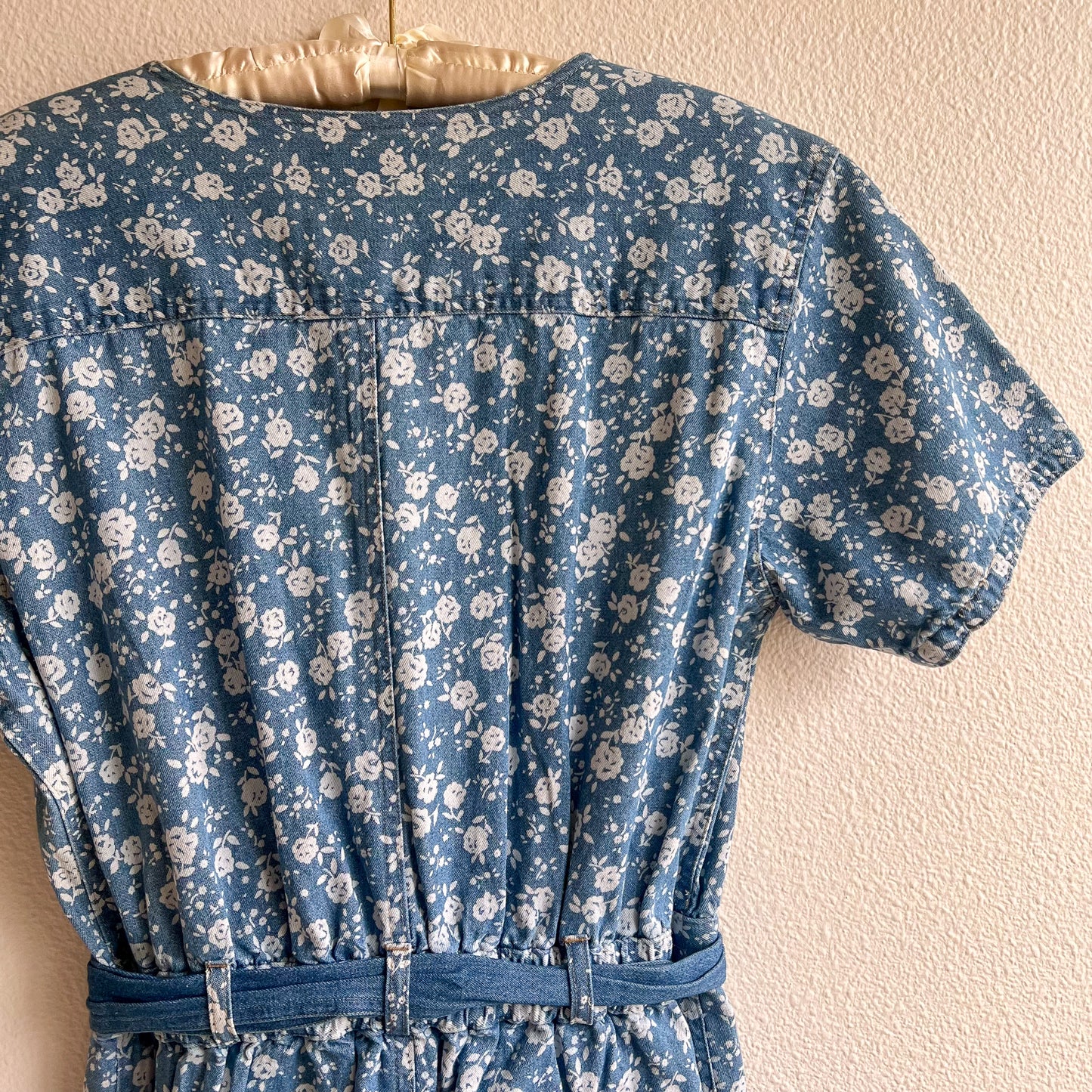 Deadstock 1980s Denim Romper With Floral Print (M)