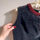 1950s Black Velvet Top With Beading (XS/S)