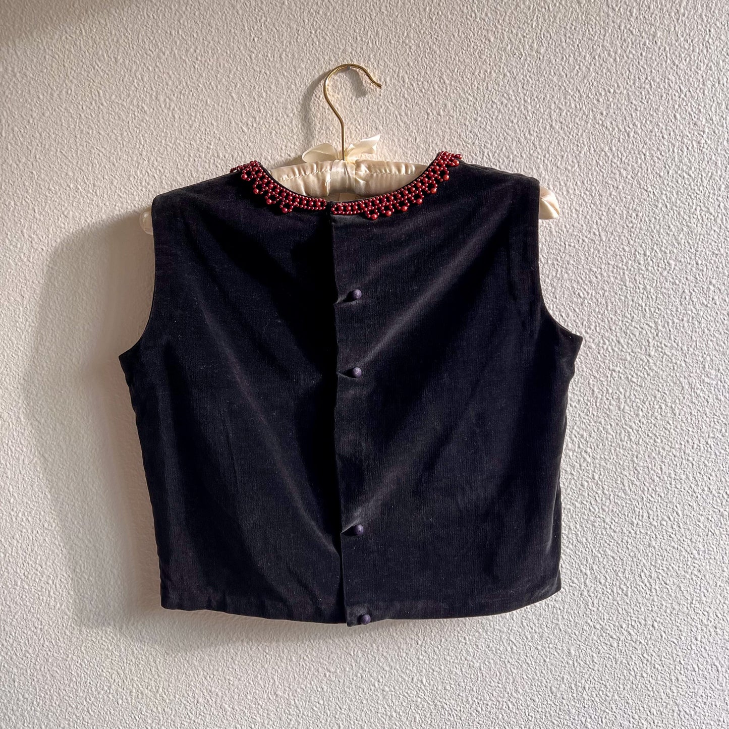 1950s Black Velvet Top With Beading (XS/S)