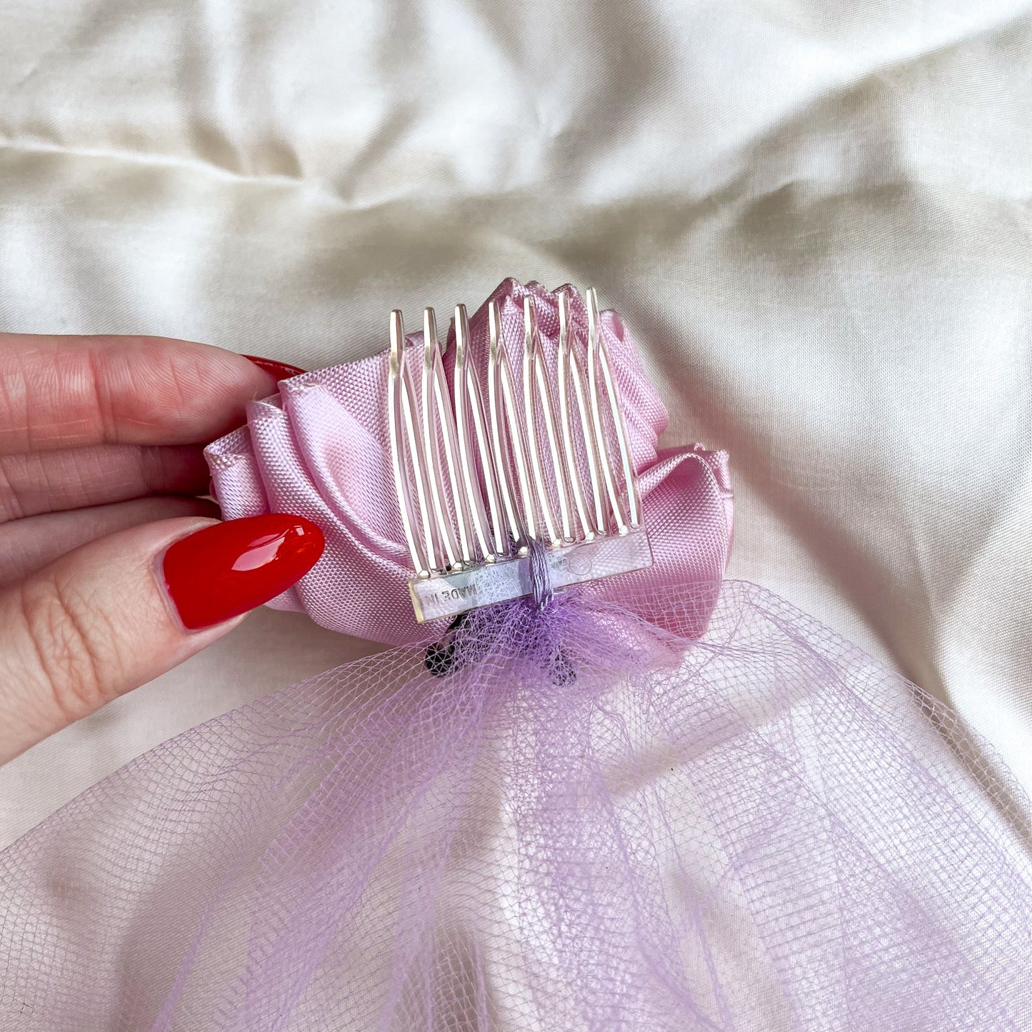 1950s Silk Roses Clip With Tulle Veil