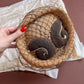 1940s Straw Hat With Rhinestones and Brown Netting