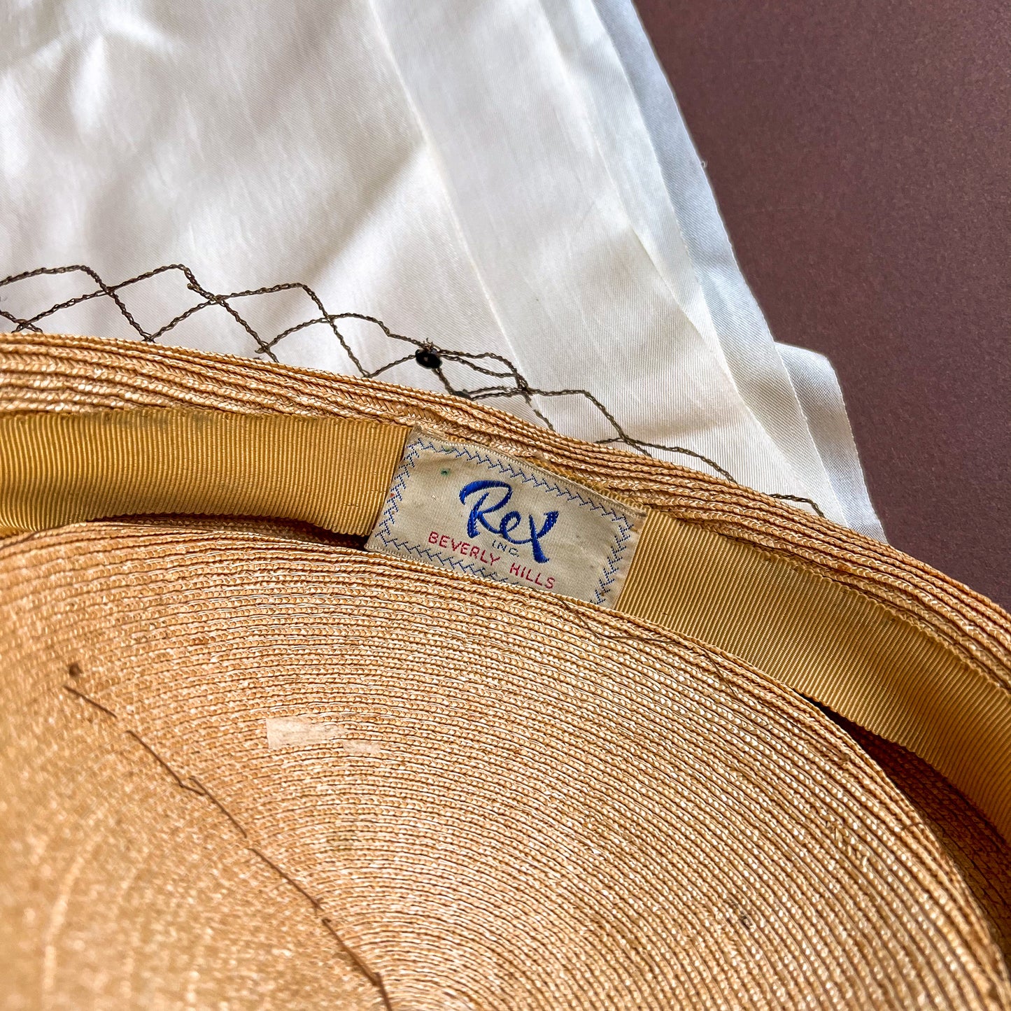 1940s Straw Hat With Rhinestones and Brown Netting