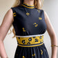 1970s Black and Yellow Cheetahs Pattern Maxi Dress (S/M)